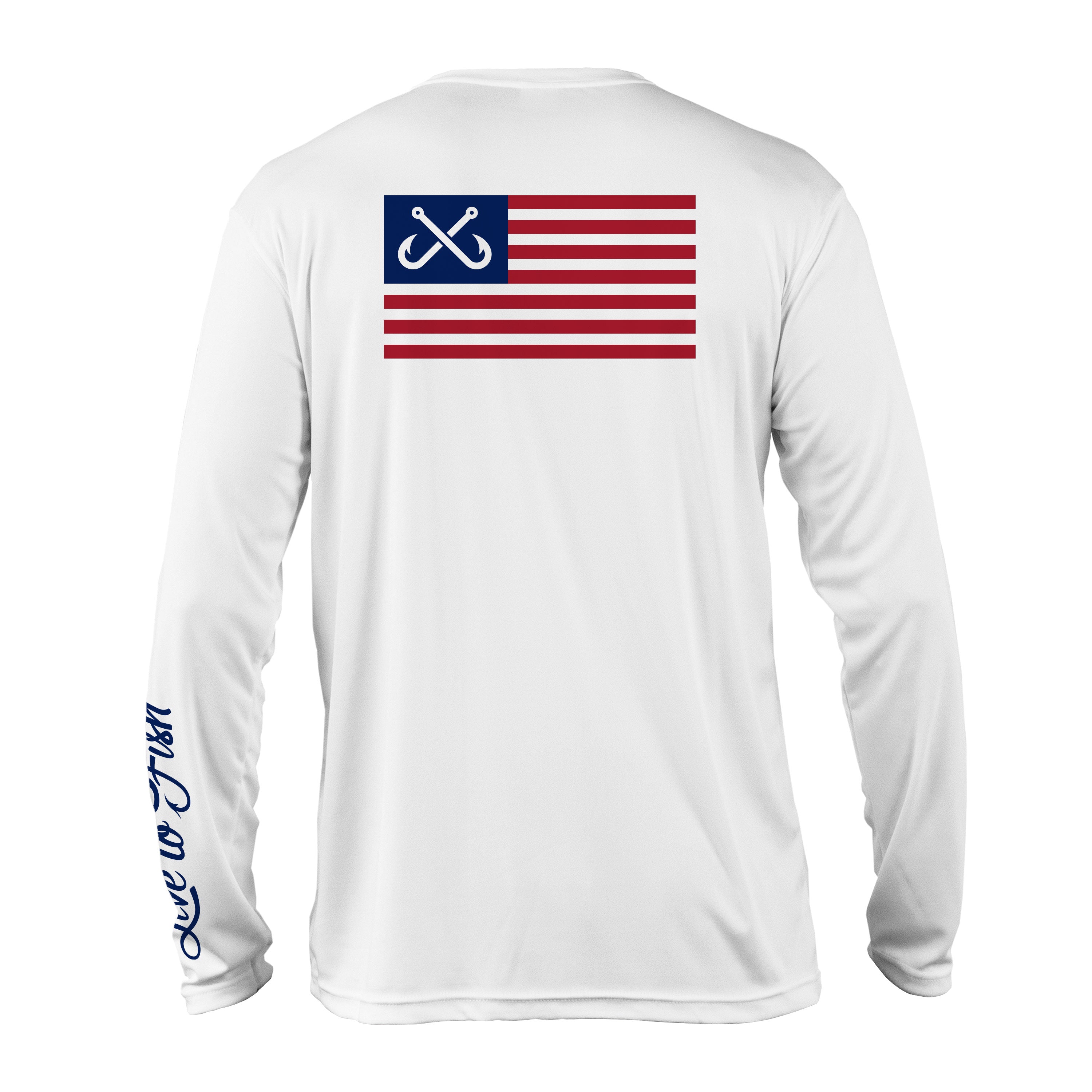 Crossed Hooks Flag Long Sleeve UV Shirt, White | Live to Fish XXL
