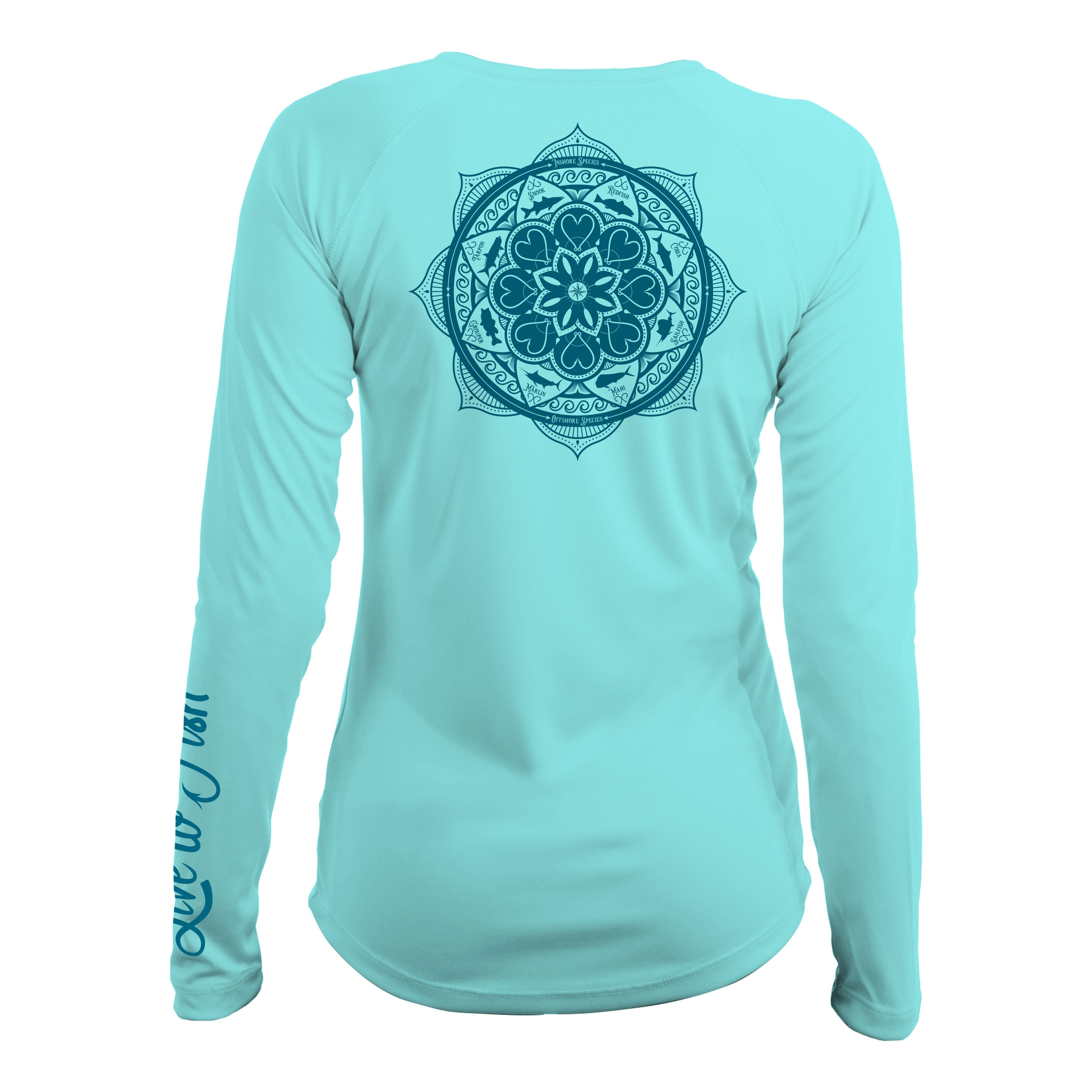 Mandala Women's Long Sleeve UV Shirt, Aqua Blue | Live to Fish Large