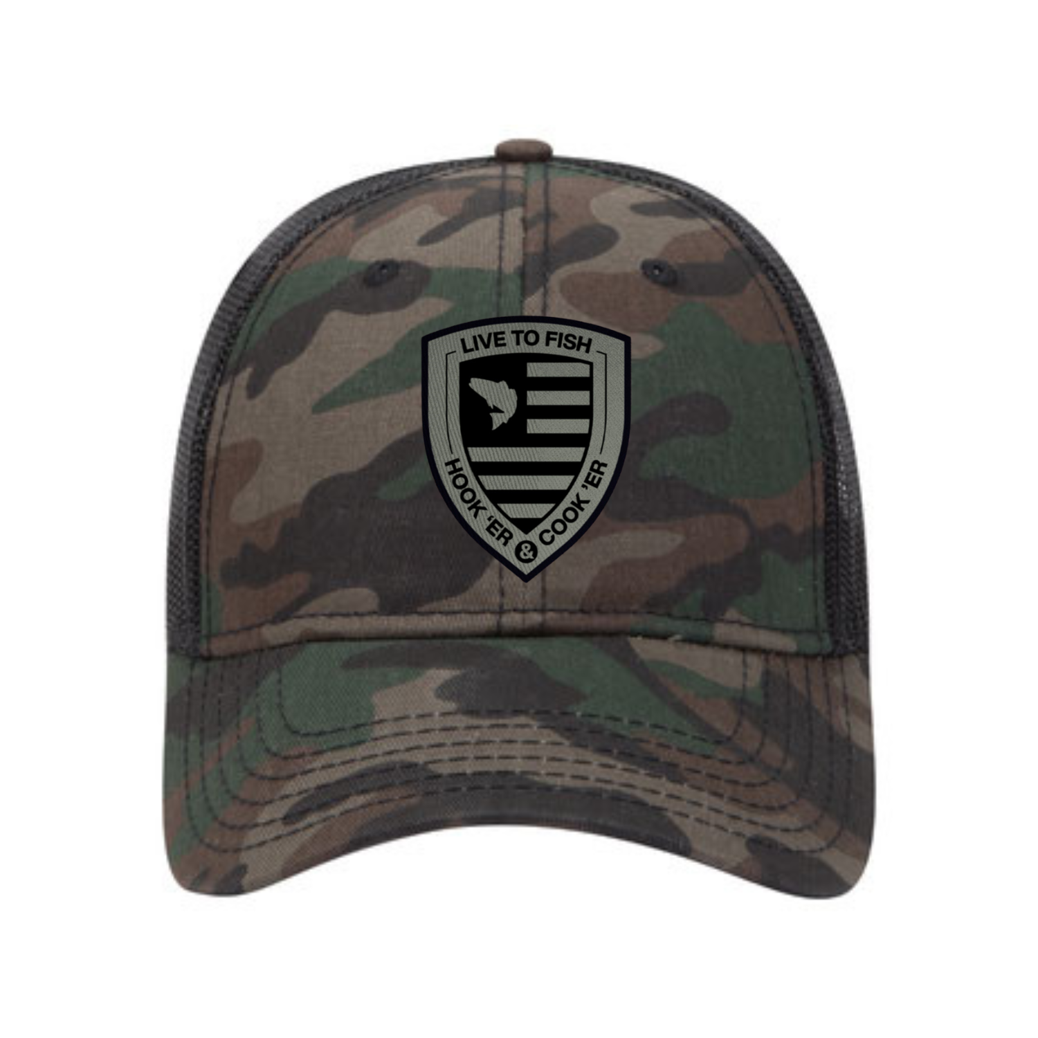 Tactical Bass Shield 6 Panel Cotton Twill Pro-Style Snap Back Trucker Hat