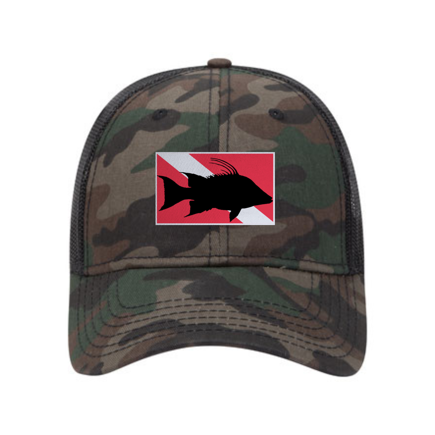 Hog Fish Dive FLag 6 Panel Cotton Twill Pro-Style Snap Back Trucker Hat