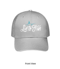 Live to Fish Marlin Embroidered 6 Panel Cotton Twill Pro-Style Snap Back Trucker Hat