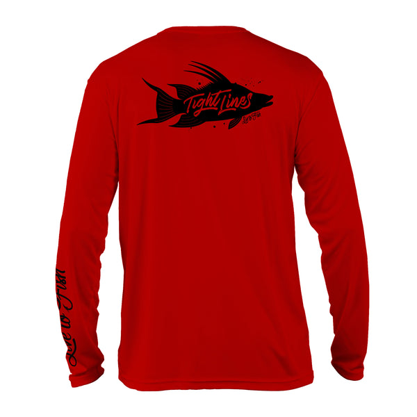 Tight Lines Hogfish Long Sleeve UV Shirt, Deep Red | Live to Fish Large