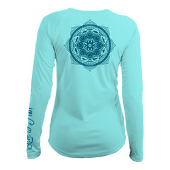 Mandala Women's Long Sleeve UV Shirt, Aqua Blue | Live to Fish
